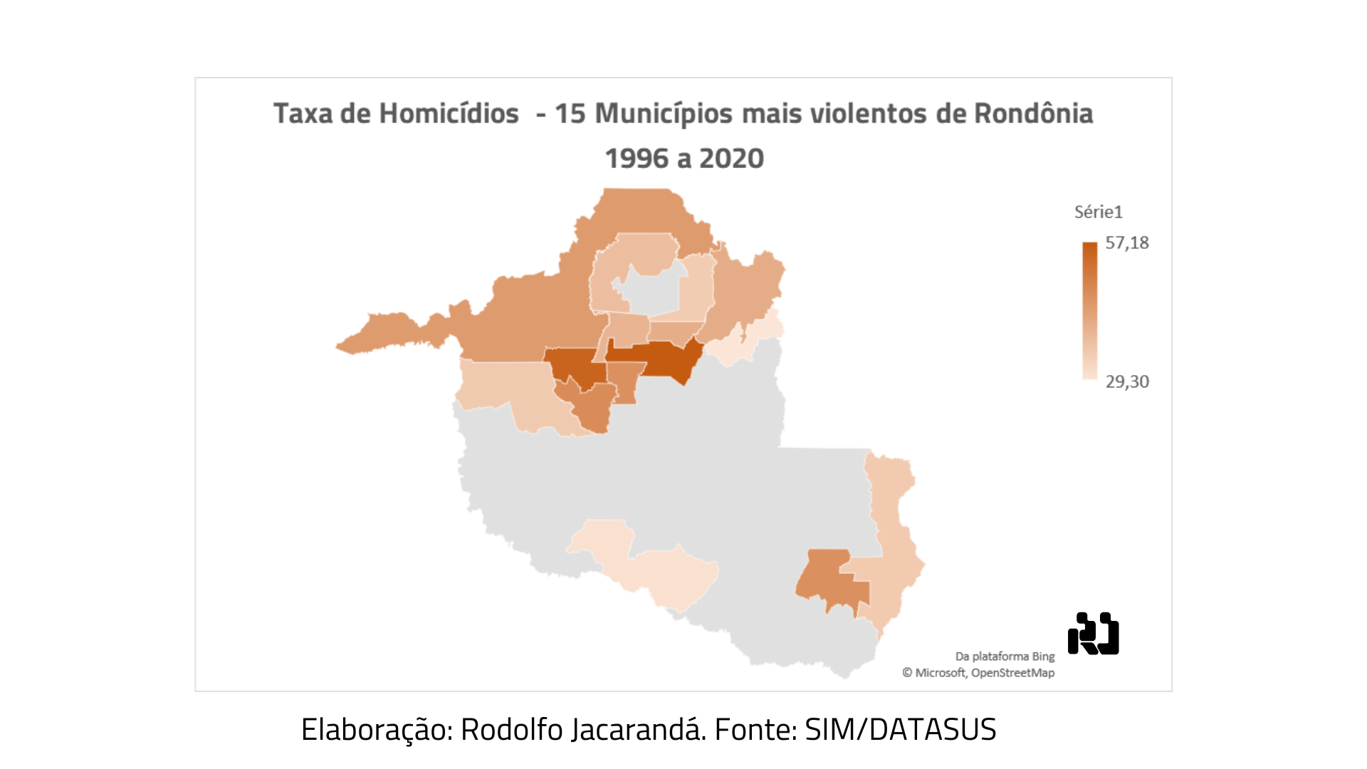 15 municípios mais violentos de RO 1996 a 2020